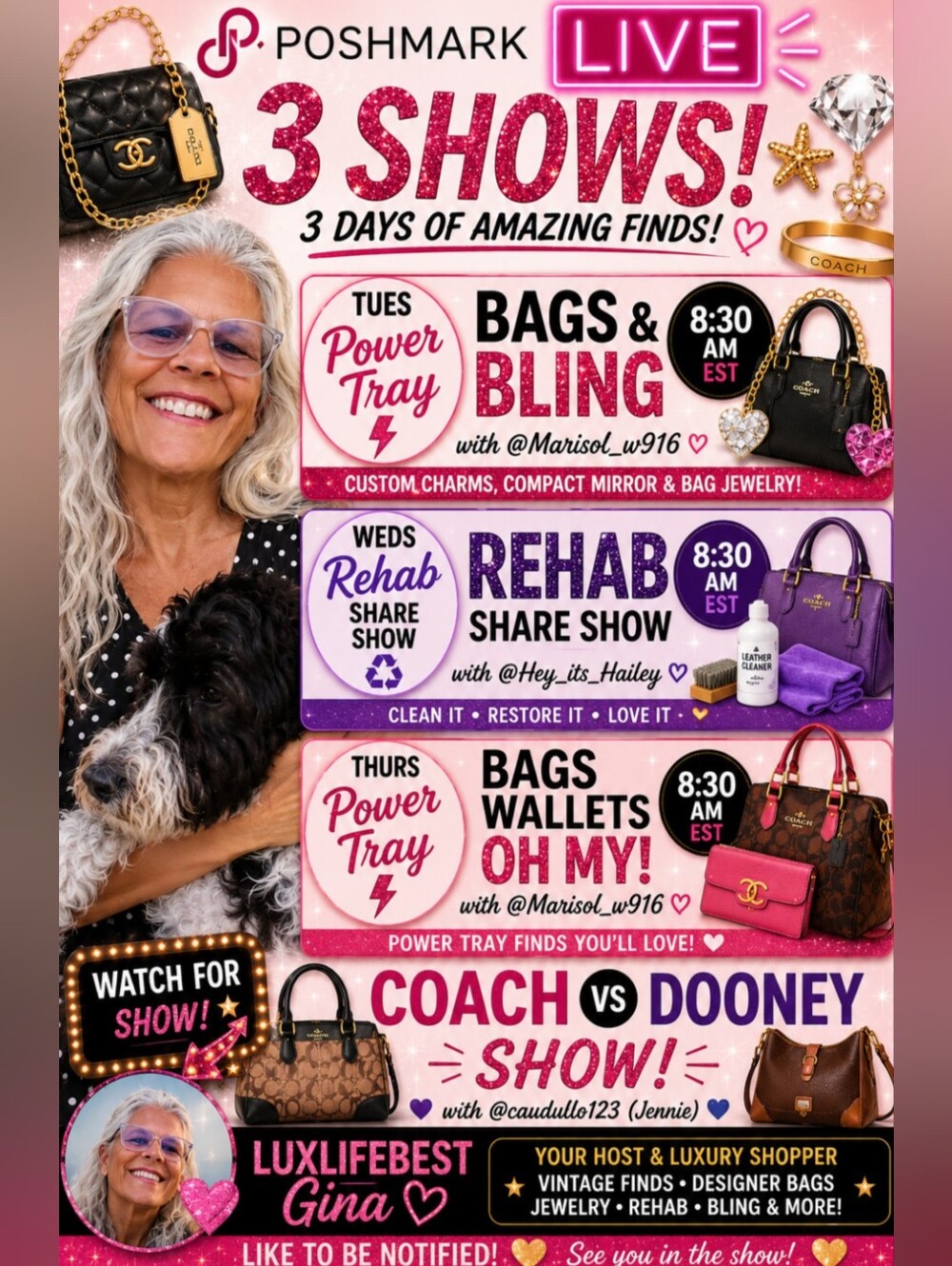 ๐LIVE FLYER Join Me Tues Weds Thurs 830am Est ALWAYS BAGS AND BLING - Picture 1 of 4